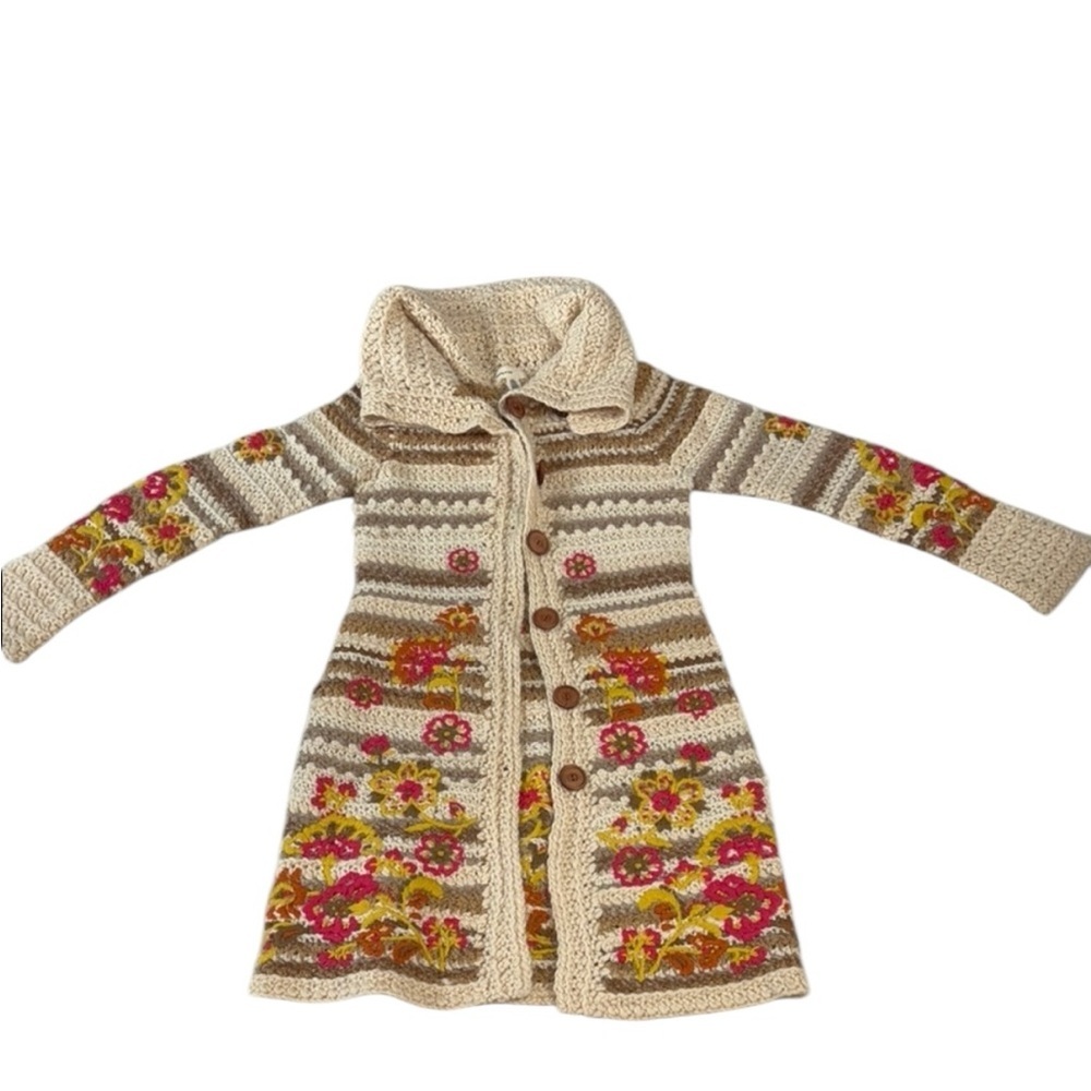 Vintage Anthropologie Y2K Sleeping On Snow Floral Knit Cardigan with Hood Small - Picture 2 of 15